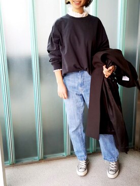 「レース」｜「アイテム（ステンカラーコート）」を使った、akahori_picさん（レディース・161cm）の冬コーディネート