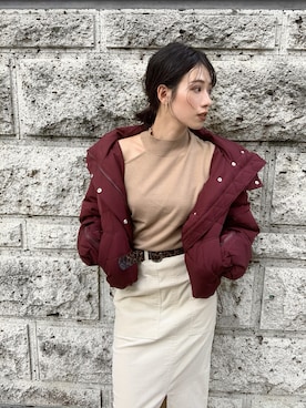 「アイテム（ダウンジャケット/コート、レッド系）」を使った、miyabi uechiさん（レディース・162cm）の夏コーディネート