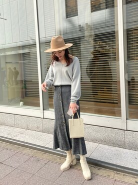 「MURUA（ムルーア）のデザインベルトスクエアバッグ（ショルダーバッグ）」を使った、miyabi uechiさん（レディース・162cm）の冬コーディネート