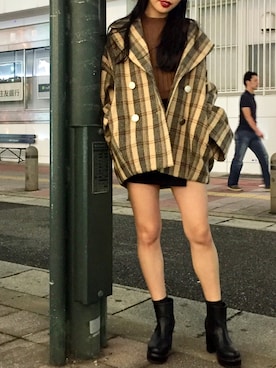 「チェック柄」｜「アイテム（その他アウター）」を使った、envym_akaneさん（レディース・160cm）の秋コーディネート