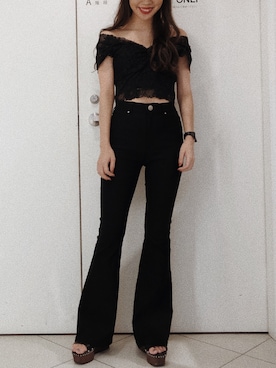 「オールブラックコーデ」｜「アイテム（トップス）」を使った、envym_akaneさん（レディース・160cm）の夏コーディネート