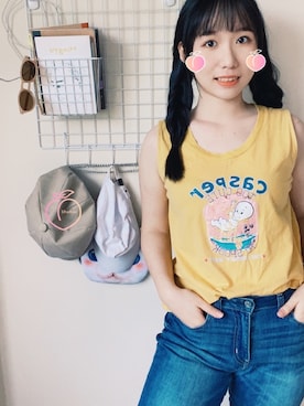 「アイテム（チューブトップ、イエロー系）」を使った、🍑Sharon🍑さん（レディース・161cm）の春コーディネート