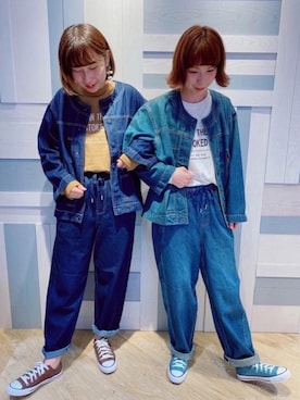 「Samansa Mos2 blue」｜「アイテム（デニムジャケット）」を使った、さぜさん（レディース・158cm）の秋コーディネート