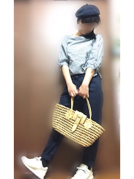 「アイテム（ハンチング/ベレー帽、ブルー系）」を使った、★USA☆さん（レディース・154cm）の夏コーディネート