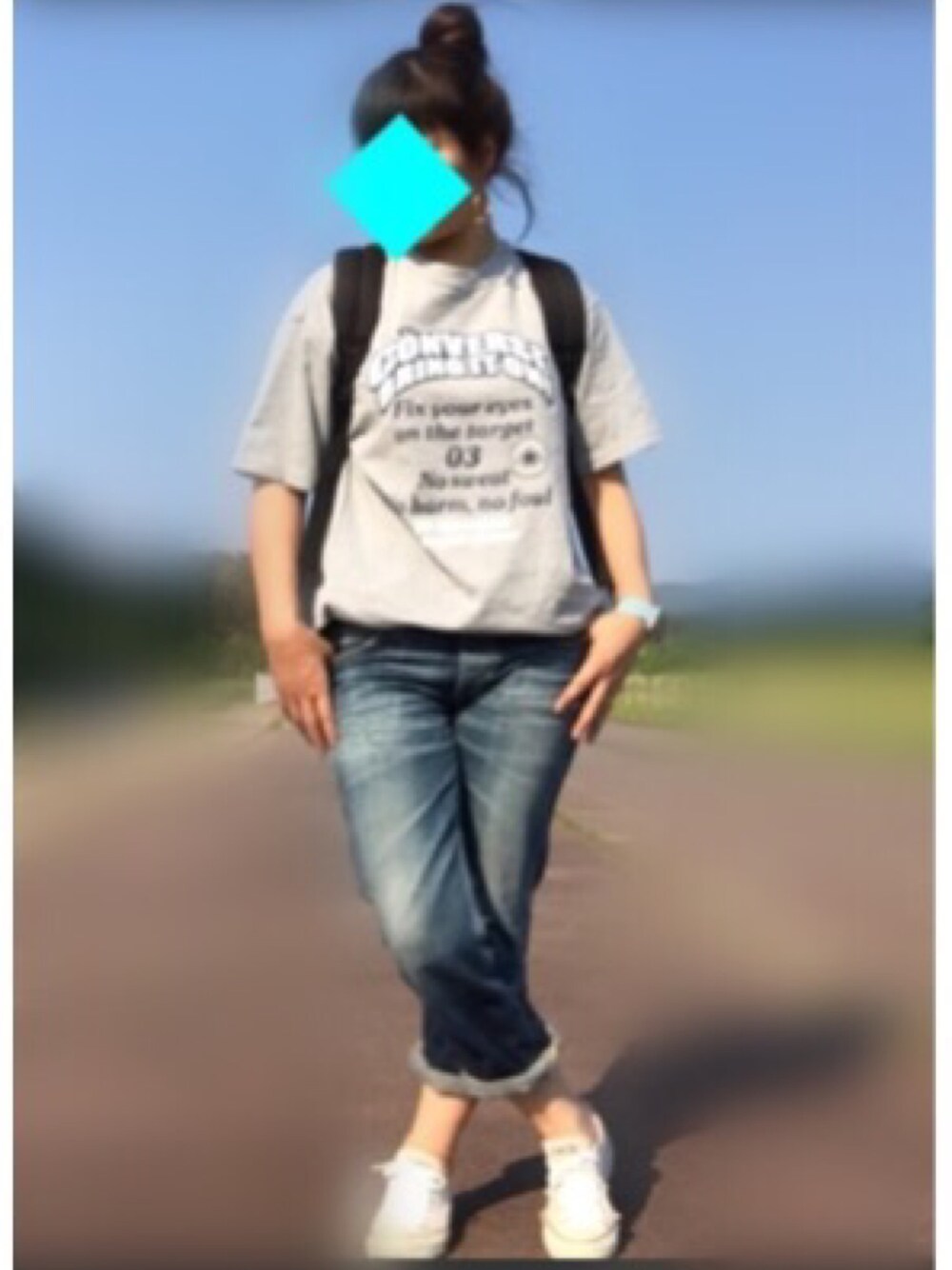 「オトナカジュアル、シンプル、ラフ、休日スタイル、カジュアル、デニムパンツ、ビックT、ボーイフレンドデニム、チビーズ✳︎、アメカジ」｜「Leeのアイテム（デニムパンツ、ブルー系）」を使った、★USA☆さん（レディース・154cm）の夏コーディネートの1枚目の写真