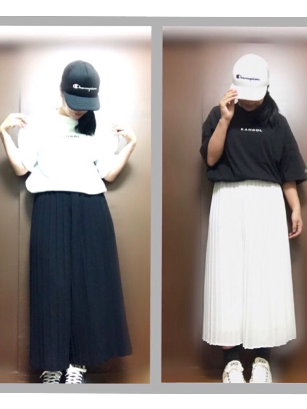 「ラフ、夏、夏コーデ、リンクコーデ、シミラールック、チャンピオン、KANGOL、ロゴT、お洒落さんとつながりたい、夏だ！Tシャツ着よう！」｜「KANGOLの▽WEB限定 MONO-MART×KANGOL 別注ロゴ刺繍 プリント半袖Tee オーバーサイズカットソー（Tシャツ/カットソー、ホワイト系）」を使った、★USA☆さん（レディース・155cm）の夏コーディネートの1枚目の写真