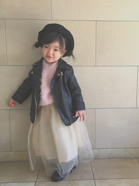 ライダースジャケットを使った ピンクニット のキッズ人気ファッションコーディネート Wear