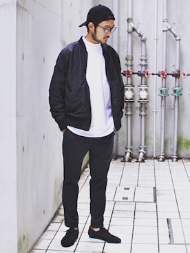 「BEAMS（ビームス）のアイテム（MA-1）」を使った、宮本雅章さん（メンズ・176cm）の春コーディネート