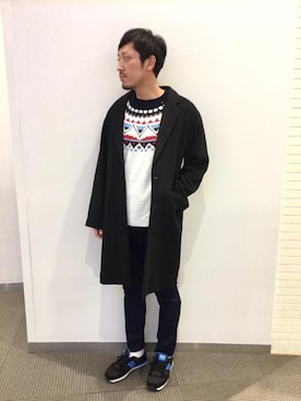 「coen（コーエン）のアイテム（チェスターコート）」を使った、ひろMAXさん（メンズ・180cm）の冬コーディネート