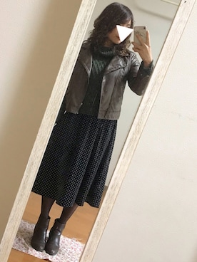 「Te chichi TERRASSE（テチチテラス）のアイテム（ライダースジャケット）」を使った、ｙｏｕさん（レディース・150cm）の冬コーディネート