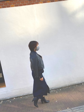 「デニムワンピース」｜「アイテム（ライダースジャケット）」を使った、ｙｏｕさん（レディース・150cm）の秋コーディネート