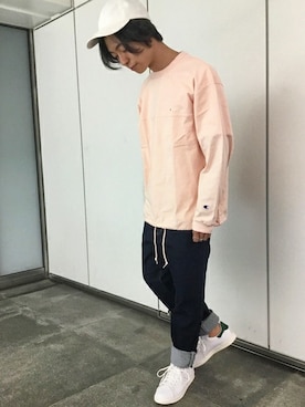 「SHIPS any（シップス エニィ）のアイテム（キャップ）」を使った、東松さん（メンズ・168cm）の春コーディネート