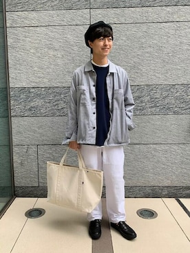 「ジャージーパンツ」｜「アイテム（ハンチング/ベレー帽）」を使った、東松さん（メンズ・168cm）の冬コーディネート