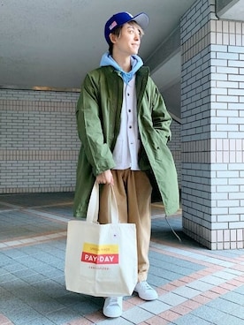 「ARMY TWILL（アーミーツイル）のアイテム（ミリタリージャケット）」を使った、東松さん（メンズ・168cm）の冬コーディネート