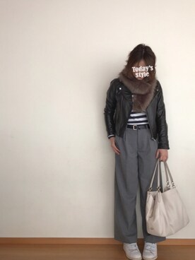 「JEANASIS（ジーナシス）のアイテム（ライダースジャケット）」を使った、ツナチョコさん（レディース・157cm）の冬コーディネート