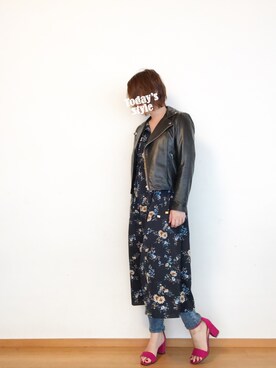 「JEANASIS（ジーナシス）のアイテム（ライダースジャケット）」を使った、ツナチョコさん（レディース・157cm）の春コーディネート