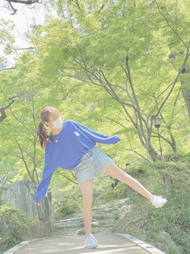 「NEW ERA（ニューエラ）のアイテム（トップス、ブルー系）」を使った、n_haruna26さん（レディース・158cm）の春コーディネート