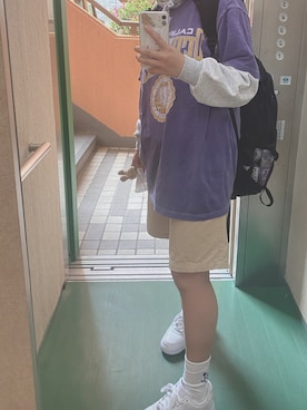 「NIKE（ナイキ）のアイテム（スニーカー、ホワイト系）」を使った、n_haruna26さん（レディース・158cm）の春コーディネート