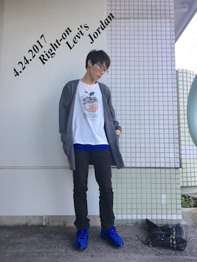 「Right-on（ライトオン）のアイテム（カーディガン/ボレロ）」を使った、かずやさん（メンズ・170cm）の春コーディネート
