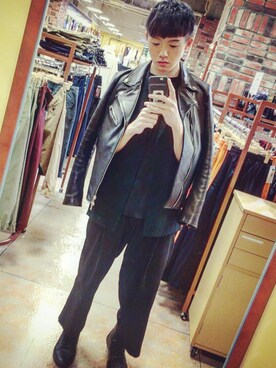 「mode」｜「アイテム（ライダースジャケット）」を使った、rikuto さん（メンズ・178cm）の夏コーディネート