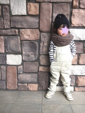 「GLOBAL WORK（グローバルワーク）のアイテム（オールインワン・サロペット）」を使った、y&y(*˘︶˘*).｡.:*♡さん（キッズ・90cm）の冬コーディネート