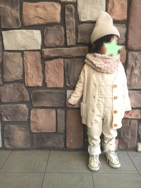 「GLOBAL WORK（グローバルワーク）のアイテム（オールインワン・サロペット）」を使った、y&y(*˘︶˘*).｡.:*♡さん（キッズ・90cm）の冬コーディネート