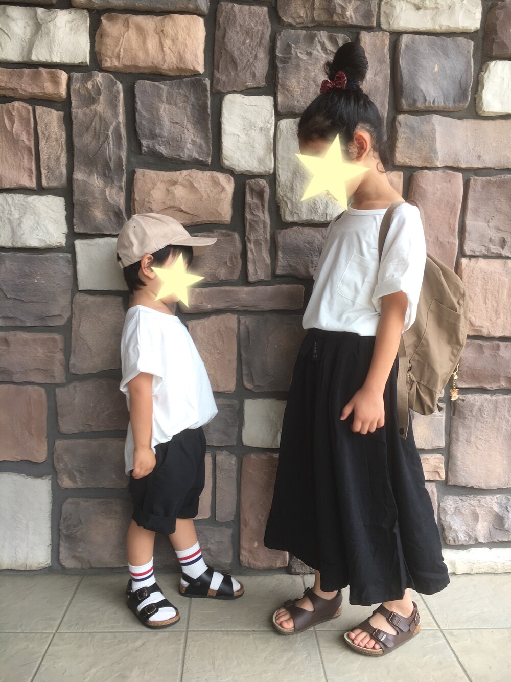「kids、キッズコーデ、休日スタイル、モノトーン、リンクコーデ、ビッグシルエット、ガウチョパンツ」｜「devirockのBIGシルエット半袖Tシャツ ビッグT BIGTシャツ（Tシャツ/カットソー、ホワイト系）」を使った、y&y(*˘︶˘*).｡.:*♡さん（キッズ・100cm）の夏コーディネートの1枚目の写真