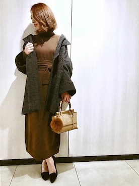 「グレンチェック」｜「アイテム（ピーコート）」を使った、OUVRAGE CLASSEさん（レディース・158cm）の冬コーディネート