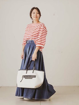 「woadblue（ウォードブルー）のアイテム（スカート）」を使った、OUVRAGE CLASSEさん（レディース・158cm）の春コーディネート