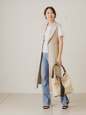 「woadblue（ウォードブルー）のアイテム（パンツ）」を使った、OUVRAGE CLASSEさん（レディース・158cm）の春コーディネート