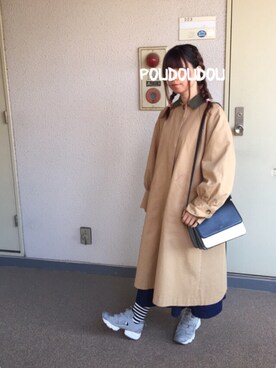 「POU DOU DOU（プードゥドゥ）のアイテム（ステンカラーコート）」を使った、りなぴ。＊さん（レディース・154cm）の冬コーディネート
