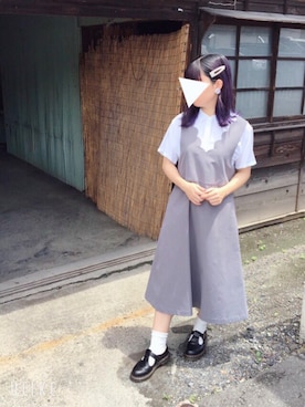 「POU DOU DOU（プードゥドゥ）のアイテム（ジャンパースカート）」を使った、りなぴ。＊さん（レディース・154cm）の夏コーディネート