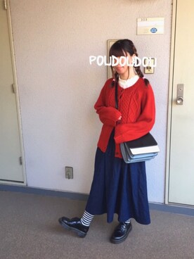 「POU DOU DOU（プードゥドゥ）のアイテム（ジャンパースカート）」を使った、りなぴ。＊さん（レディース・154cm）の秋コーディネート