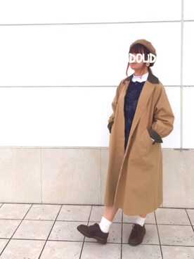 「POU DOU DOU（プードゥドゥ）のアイテム（ステンカラーコート）」を使った、りなぴ。＊さん（レディース・154cm）の冬コーディネート