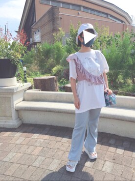 「POU DOU DOU（プードゥドゥ）のアイテム（帽子）」を使った、りなぴ。＊さん（レディース・154cm）の夏コーディネート