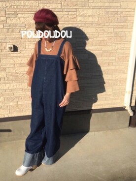 「POU DOU DOU（プードゥドゥ）のアイテム（アクセサリー）」を使った、りなぴ。＊さん（レディース・154cm）の秋コーディネート