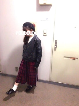 「POU DOU DOU（プードゥドゥ）のアイテム（ライダースジャケット）」を使った、りなぴ。＊さん（レディース・154cm）の秋コーディネート