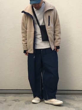 「BLUE BLUE（ブルーブルー）のアイテム（バッグ）」を使った、バヤシさん（メンズ・174cm）の冬コーディネート