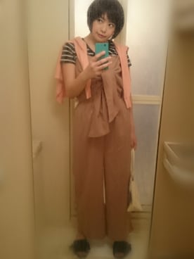 「アイテム（つなぎ/オールインワン、ベージュ系）」を使った、えっつんさん（レディース・158cm）の夏コーディネート