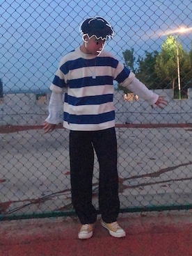 「UNIQUE（ユニーク）のアイテム」を使った、青池池池さん（メンズ・177cm）の春コーディネート