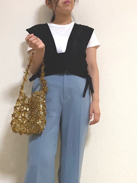 「ビーズバッグ」｜「アイテム（スラックス）」を使った、ちぃさん（レディース・154cm）の夏コーディネート