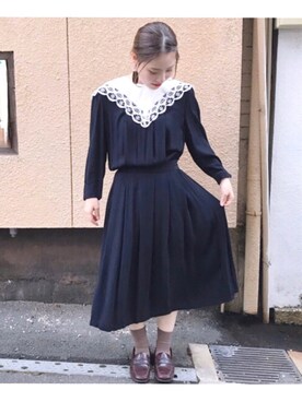 「no brand（ノーブランド）のアイテム（ワンピース/ドレス、ブラック系）」を使った、あやかさん（レディース・152cm）の秋コーディネート