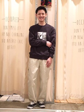 「coen（コーエン）のキャンバスペインターイージーパンツ(シェフパンツ)（その他パンツ、ベージュ系）」を使った、coen tomさん（メンズ・178cm）の冬コーディネート