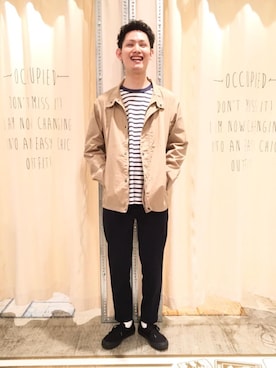 「coen（コーエン）のストレッチミリタリーブルゾン（ブルゾン、ベージュ系）」を使った、coen tomさん（メンズ・178cm）の春コーディネート