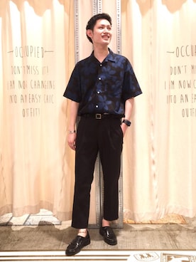 「coen（コーエン）のSOLOTEX(R)テーパードイージーパンツ#（スラックス、ブラック系）」を使った、coen tomさん（メンズ・178cm）の春コーディネート
