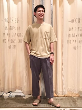 「coen（コーエン）の【2セットアイテム】ナシジリアルレイヤードTシャツ（Tシャツ/カットソー、ベージュ系）」を使った、coen tomさん（メンズ・178cm）の夏コーディネート