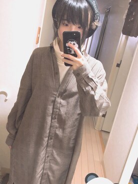 「GU（ジーユー）のアイテム（ニット/セーター、ベージュ系）」を使った、Laylaさん（レディース・155cm）の冬コーディネート