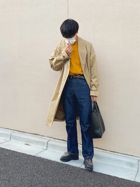 「MONKEY TIME（モンキータイム）のアイテム（トレンチコート）」を使った、kantaogawaさん（メンズ・177cm）の冬コーディネート
