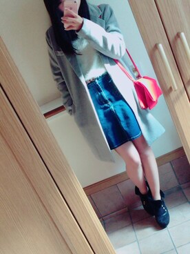 「one way（ワンウェイ）のアイテム（チェスターコート）」を使った、Nanamiさん（レディース・157cm）の冬コーディネート