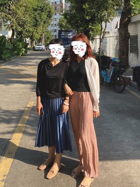 「休闲」｜「アイテム（アンサンブル）」を使った、阿肖肖さん（レディース・168cm）の秋コーディネート